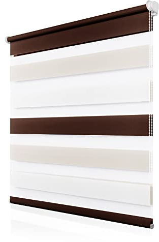 Doppelrollo Klemmfix ohne Bohren 40x110cm(BxH), Rollos für Fenster ohne Bohren Weiß-Beige-Braun, Duo Rollo Klemmrollo, Lichtdurchlässig & Sichtschutz,Fenster Rollos für Innen