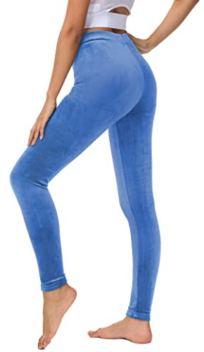 COZZYON Women Velour Leggings, High Waist Soft Leggings Warm Winter Velour Yoga Pants(Royal Blue,M)