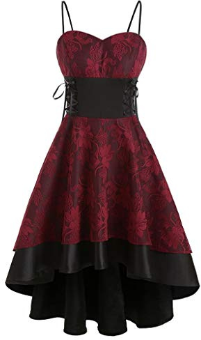 Kleid Damen Blumenspitze Gothic Camisole Schulterfrei Ärmel Unregelmäßiges Kleid Swing Rockabilly Festival Kleidung Kostüm Cocktailkleid