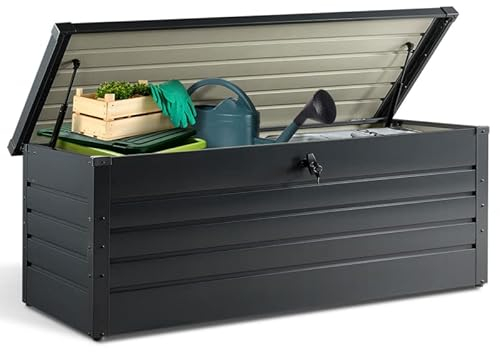 IDMarket - Coffre de Rangement métal verrouillable Gris Anthracite pour Jardin 600L 165x70x63 cm