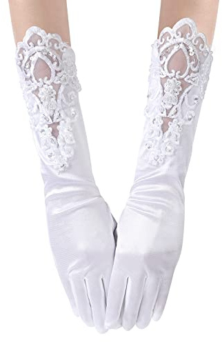 Vspek Gants Longs Élastiques de Femme pour Mariage Soirée Mariage Satin Accessoire pour Mariage Soirée Opéra Taille Élastique, Longue Soirée Opéra Gants Stretch Satin Gants De Coude De Mariée