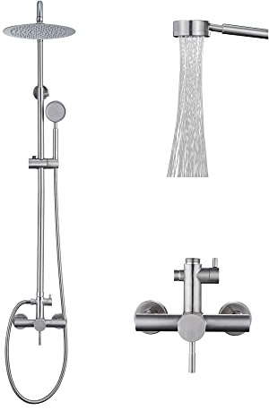 Foroute SS304 Shower Faucet Set - Outdoor Kit - Outdoor Fixtures with Brushed Nickel Shower Head & Handheld Spray, High Pressure