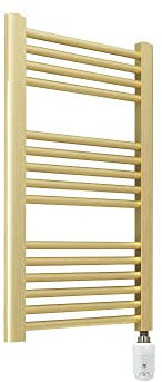 400mm (w) x 800mm (h) Brushed Brass Straight Towel Rail, Electric Bathroom Ladder Rail - 150w Thermostatic Prefilled