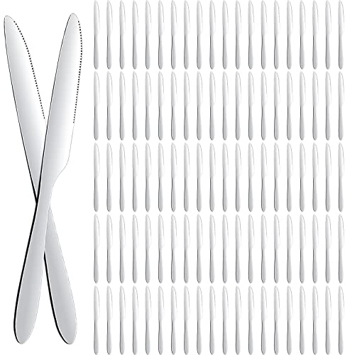 Nuenen 100 Pieces Dinner Knives Set, 8.3 Inches Durable Butter Knife Stainless Steel Serrated Table, Steak Silverware for Home, Restaurant, Kitchen, Dishwasher Safe and Mirror Polished