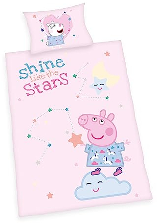 Herding Baby-Bettwäsche-Set, Peppa Pig, Wendemotiv, Kopfkissenbezug 40 x 60 cm mit Hoteleinschlag, Bettbezug 100 x 135 cm mit Knopfleiste, Baumwolle/Linon
