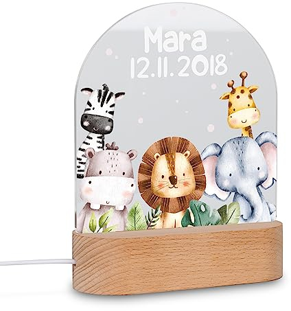 Holzura - Personalisiertes Nachtlicht für Baby, Nachttischlampe für Kinder - Personalisierte Geschenke Kinder - Babygeschenk - Geschenk zur Geburt, Baby Erstausstattung Neugeborene