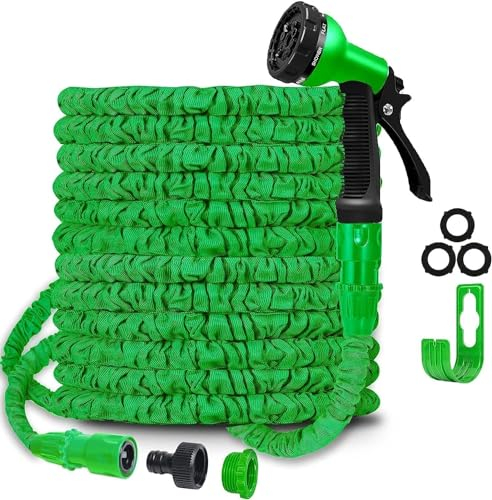 SHATCHI Tubo da giardino, flessibile espandibile con raccordi da 3/4, 1/2, ugello spray a 8 funzioni, blu o verde, 15 m
