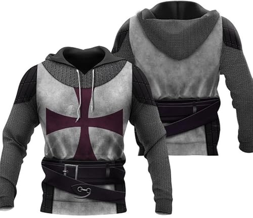 keephen Imprimé en 3D Croix Templiers Sweat à Capuche Hommes Femmes Harajuku Streetwear Cordon de Serrage Sweat à Capuche