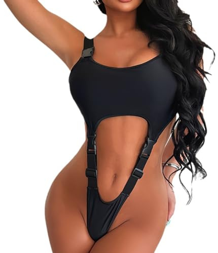 THSCWY Women's Sexy High Cut Out Bodysuit Shapewear Skinny Top Camisole Corset Bodysuit Black