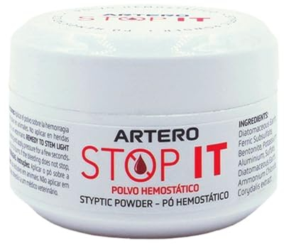 Artero Polvo Hémostatique Stop It 14g - Poudre hémostatique pour arrêter Les saignements mineurs Lors de la Coupe des Griffes des Chiens, avec Bouchon vissé et Sac Anti-humidité