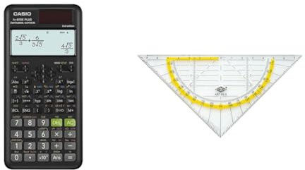 Casio FX-87DE Plus-2 Wissenschaftlich-Technischer Schulrechner, Schwarz & Wedo 525 Geometrie Dreieck 16 cm, Kunststoff, Hypotenuse, Facetten, Tuschenoppen, transparent
