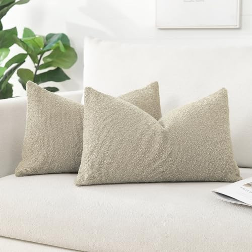 Artscope 2er Set Boucle-Kissenbezügen Wurfkissenbezug Moderne Dekokissen Kissenhülle Set Kissen Fall für Sofa Auto Schlafzimmer Zuhause Dekor 40x60cm, Haferflocken