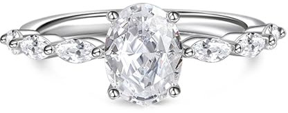 Jeulia Klassischer 925 Silber Ringe Frauen Zirkonia Kristall Damenring Verlobungsring Ewigkeitsringe Eheringe für Sie, Frauen, Mädchen, Jahrestag, Weihnachten (Ovaler Schnitt, 52(16.5))