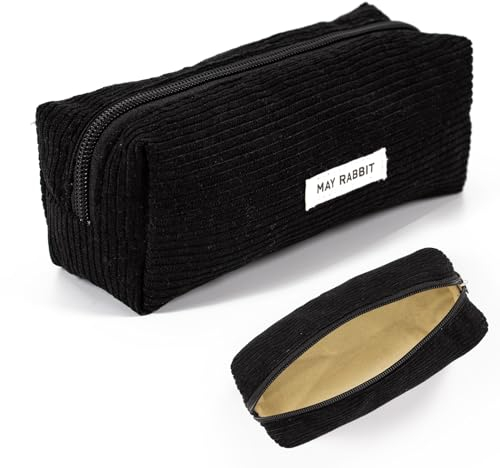 Zouwel Mäppchen Aesthetic, Pencil Case, Cord-Stoff Mäppchen Teenager für Schlampermäppchen (Schwarz)