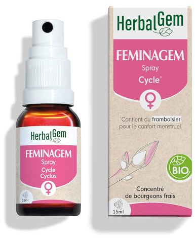 HerbalGem Feminagem Bio Spray Confort Menstruel 15 ml | Framboisier, viorne et camomille pour accompagner la femme avant, pendant et après son cycle.