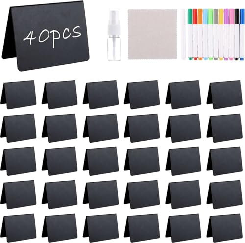 JMIATRY 40 Stück Klein Kreidetafel zum Beschriften, A-Form Mini Kreidetafel Schilder, Kunststoff Buffet Schilder Preisschilder Aufsteller zum Beschriften für Buffet, Bäckerei, Party, Hochzeit