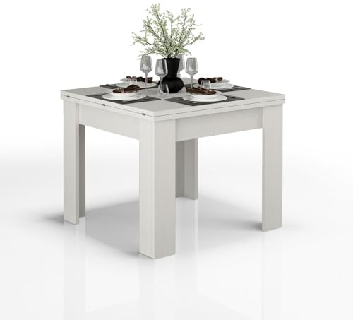 WHOUS Tavolo Allungabile JESI per Sala da Pranzo e Soggiorno, Estensibile da 90 a 180 cm, Tavolo Cucina per 4-8 Persone, Bianco Larice