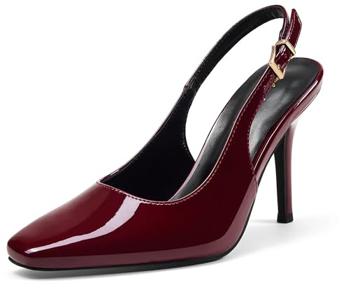 Zhabtuc Slingback Décolleté con Punta Quadrata, Décolleté con Tacco da 8,5 cm, Abiti da Sera Squisiti ed Eleganti, Borgogna, 42 EU