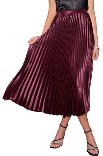 CUPSHE Women Pleated Maxi Skirt High Waist Elastic A-Line Shiny Evening Party Maxi Skirt