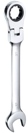 QUARKZMAN Llave de Trinquete de Cabeza Flexible 27 mm con Cabeza Giratoria de 180° Trinquete Métrico, Llaves Combinadas de 72 Dientes, Trinquete de Extremo Abierto de Acero al Cromo-Vanadio