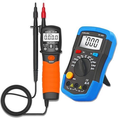 SURLABA Multimètre Numérique Set, Capacimètre XF-36D Condensateur Testeur 0.1pF à 20,000uF, Testeur de Tension Stylo AC DC 600V pour Accueil, Industrie, Test de défaillance