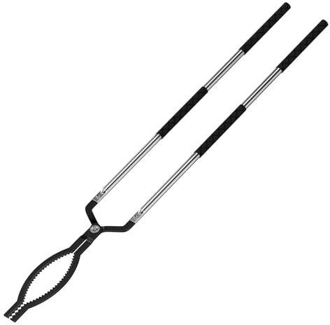 RAOMEIDE 40 Inches Expandable Fire Tongs for Fire Pit Outside Heavy Duty Firewood Log Grabber Claw Stainless Steel Fireplace Tools Indoor