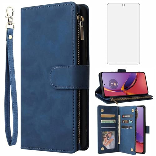 Asuwish Funda para Motorola Moto G84 5G con lámina protectora y compartimento para tarjetas, plegable, billetera de cuero, soporte, G 84 84G XT2347-2, funda con cremallera, funda protectora