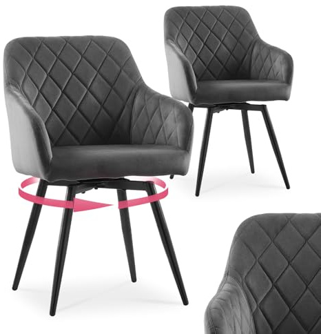 CLIPOP Esszimmerstühle Drehbar 2er Set mit Armlehne, Samt Polsterstuhl Gepolstert Sitz Küchenstuhl Drehstuhl Armlehnenstuhl für Esszimmer Wohnzimmer Büro (Samt Grau, 2er Set)
