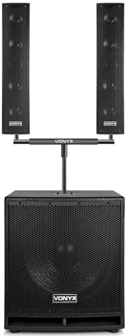 Vonyx VX880BT Portable Column Array Speaker System, Bluetooth 2.1 Active PA System with 15 Subwoofer, Dual Speakers, Adjustable Stand and Mounting Pole Brackets Ideal for DJs, Bands & Events
