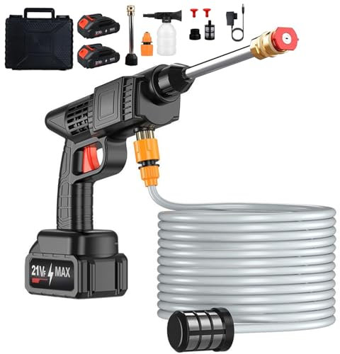 Lancia Idropulitrice Portatile Con Due Batterie e Tubo da 10M, Idropulitrice Senza Fili, Pistola per Idropulitrice Auto, Mini Idropulitrice Ricaricabile per la Pulizia di Auto, Pavimenti