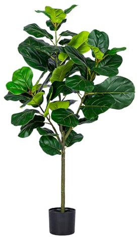 SARKEY Artificial Fiddle Leaf Fig Tree, Realistic Silk Banyan Leaves, Faux Floor Plant, Fake Ficus Lyrata Tree in Pot, for Home Office Living Room Decoration Modern(130cm/51.2in)