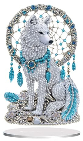 Aodejoy Diamond Painting Aufsteller, Tiere Diamond Painting, DIY diamond painting tischdeko, 5d Diamant-Painting zum Aufstellen Geschenk Mädchen-Wolf
