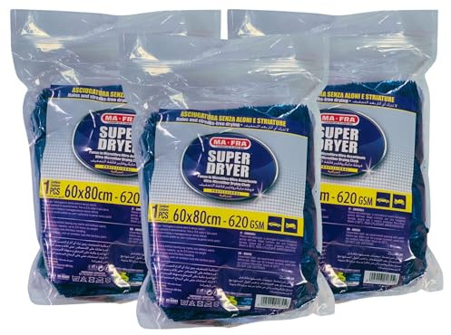 FEI FAN Panno In Microfibra Ultra-Assorbente SUPER DRYER Per Una Asciugatura Perfetta Di Tutte Le Superfici Esterne Dell'Auto, Non Lascia Aloni o Striature. Formato 60x80cm (3 Unità)
