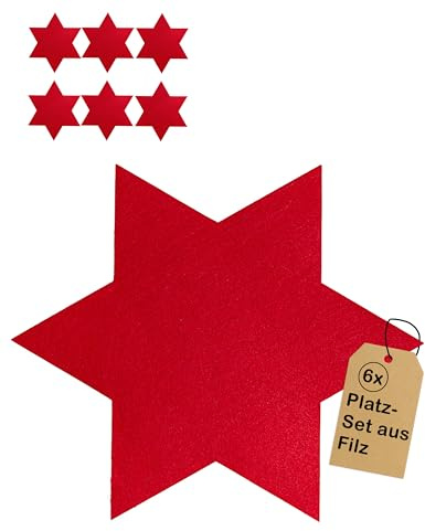 CULT at home Filz Dekostern rot Platzset – 6 Stück Filzuntersetzer Stern – Weihnachtsdeko Tischset – Filzsterne Ø 42 cm - Tischdeko Weihnachten Advent Dekoration Basteln