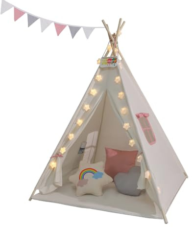 Tente Tipi pour Enfants Julia, 120x120x160cm (Rose/Beige)