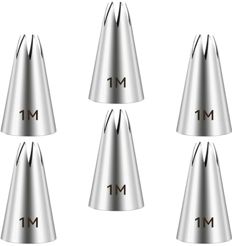 Cake Piping Tips - ShiningUU 6 Pack 1M Stainless Steel Cake Piping Nozzles with 6-Tooth Design, Cake Decorating Tools for Flower Icing, Grass Piping, Royal Icing Writing, DIY Cupcakes & Pastries
