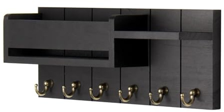 Milageto Porta chiavi da parete, organizer con gancio, mensola da parete multifunzionale in legno, per ufficio, cucina, corridoio