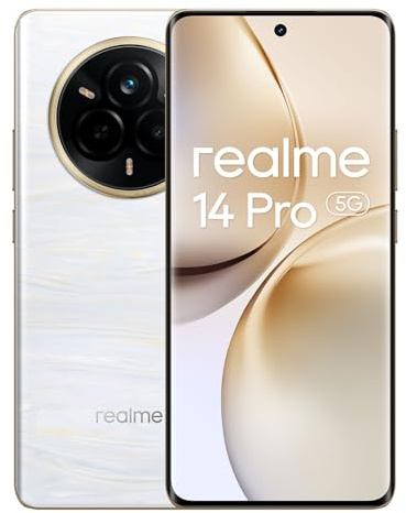 realme 14 Pro 5G Smartphone 12+512GB, Bianco Perla, Schermo curvo da 6.72 pollici, Refresco a 120Hz, Batteria 5260mAh, Fotocamera da 50MP, MediaTek Dimensity 7300, Protezione ArmorShell, IP69