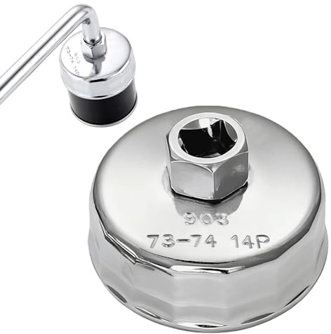 aieieii Oil Filter Removal Tool 74mm 14 Flute Aluminum Alloy, Oil Filter Wrench Tool Car Engine Socket Remover, for 3/8 Ratchet 27mm Socket Compatible Car Engines