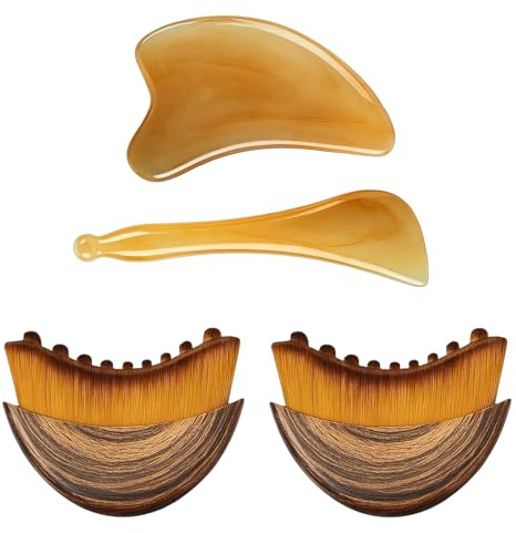 4 Stück Gesichtsbürste, Lymphbürsten Gesicht und Lymphdrainage Bürste, 2x Gua Sha Massageboard und 2x Kontur Massagebürste für Gesichtspflege