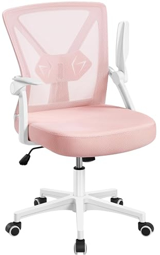 Yaheetech Silla de Oficina de Malla Silla de Escritorio con Reposabrazos Ajustables Altura Regulable Soporte Lumbar Máx Carga 136 kg Rosa