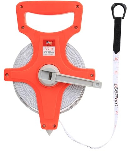 Mètre ruban enroulable de 50 m avec poignée ergonomique, ruban à mesurer ouvert de 50 m, en fibre de verre, double face