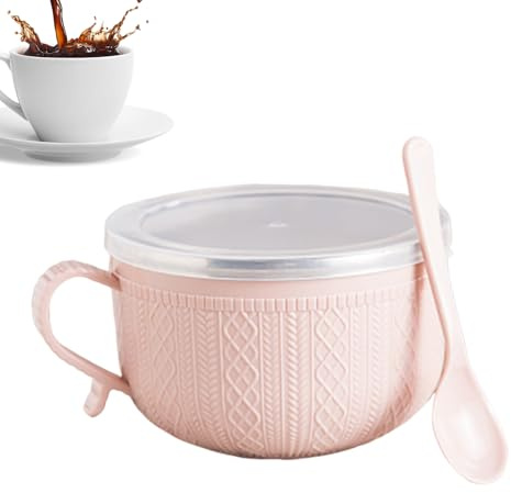 Generisch Taza grande de 740 ml con tapa | Taza de sopa de viaje para viajes, Navidad, café, avena, almuerzo, fideos, sándwich