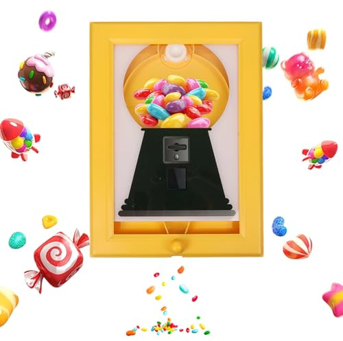 Candy Dispenser Picture Frame - Handy Sweet Dispenser for Wall or Desk, Fun Gumball Machine & Photo Frame, a Novelty Gift for Home or Office, Not Contain Candy (Yellow)