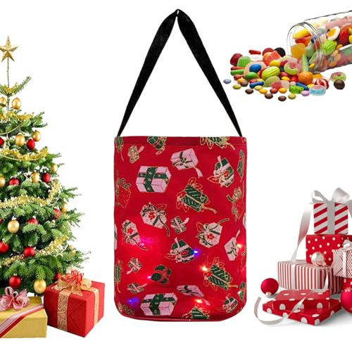 Nevalerra Borsa luminosa per Halloween, secchio luminoso per Halloween | Secchio multiuso riutilizzabile Goody – Sacchetti di Natale riutilizzabili in poliestere, di Natale,