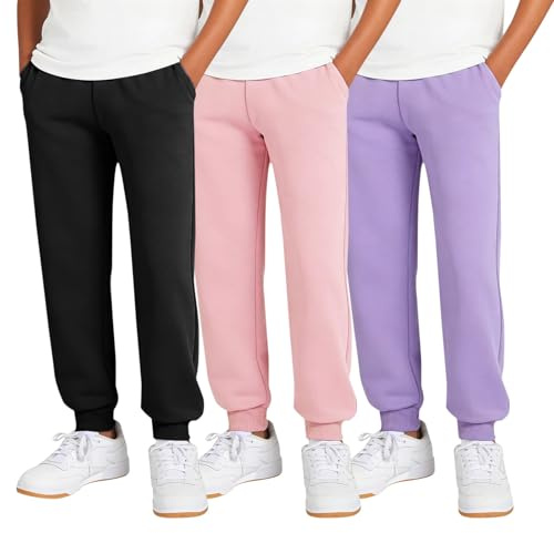 3-pack säckiga träningsbyxor barn, joggingbyxor för flickor, sportbyxor pojkar, träningsbyxor enfärgade, joggingbyxor, bekväma löparbyxor, sport, sweatbyxor, dragsko, joggingbyxor med fickor