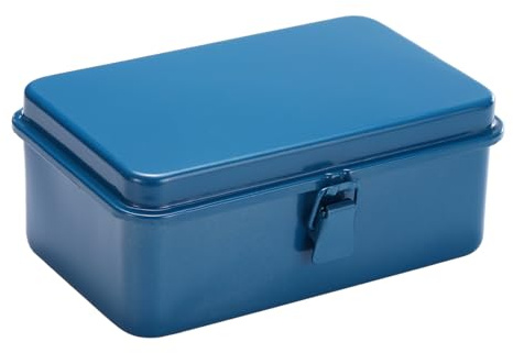 sourcing map Portable Steel Tool Box, 7.5 x 4.7 x 2.4 Trunk Tool Storage Box Metal Organizer Mountain Toolbox for Garage Warehouse Workshop Household, Blue