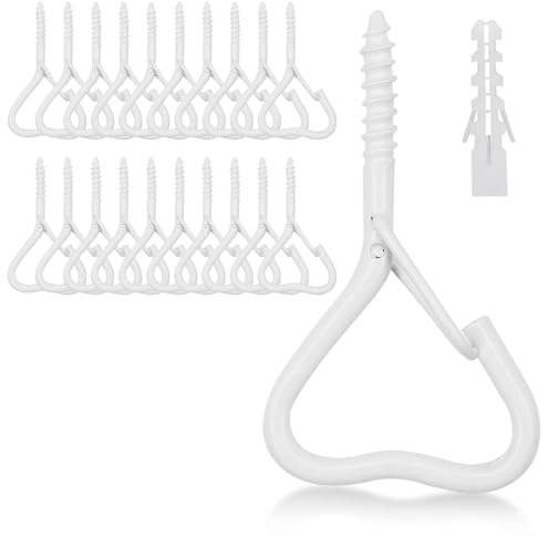 LYCXAMES Lot de 20 crochets à visser avec sécurité - Vis en acier inoxydable - Crochet de plafond - Crochet mural pour suspendre des plantes en pot, des lumières, en forme de cœur - Blanc