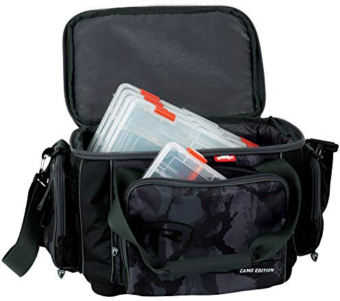 Fox Rage Camo carrybag medium - Kunstködertasche für Kunstköder, Angeltasche für Gummiköder & Wobbler, Tackletasche für Spinnköder