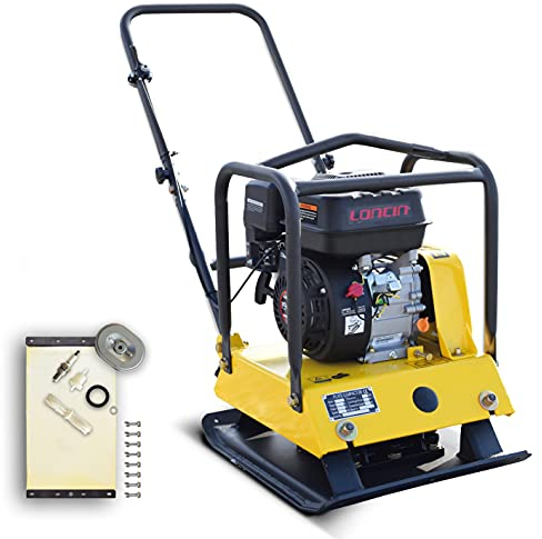 BAMATO Rüttelplatte R-100 | mit Gummimatte | inkl. XXL-Zubehörkit | Plattengröße: 550 x 440 mm | 15 kN Verdichtungsdruck | Vorschub 38 m/min | Verdichtungstiefe 300 mm |
